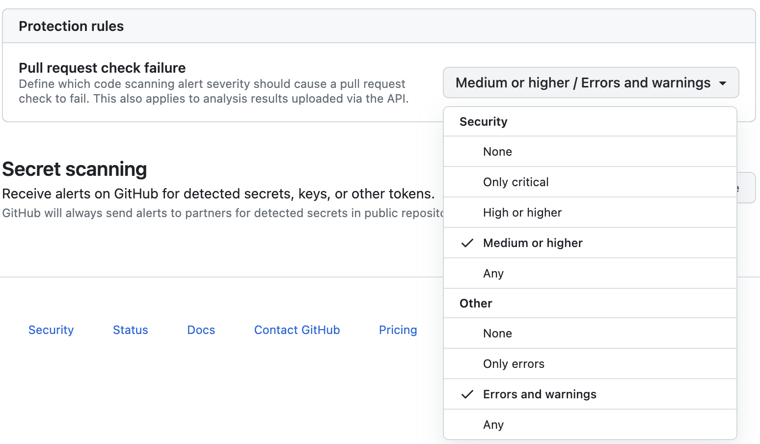 Show CodeQL protection rules