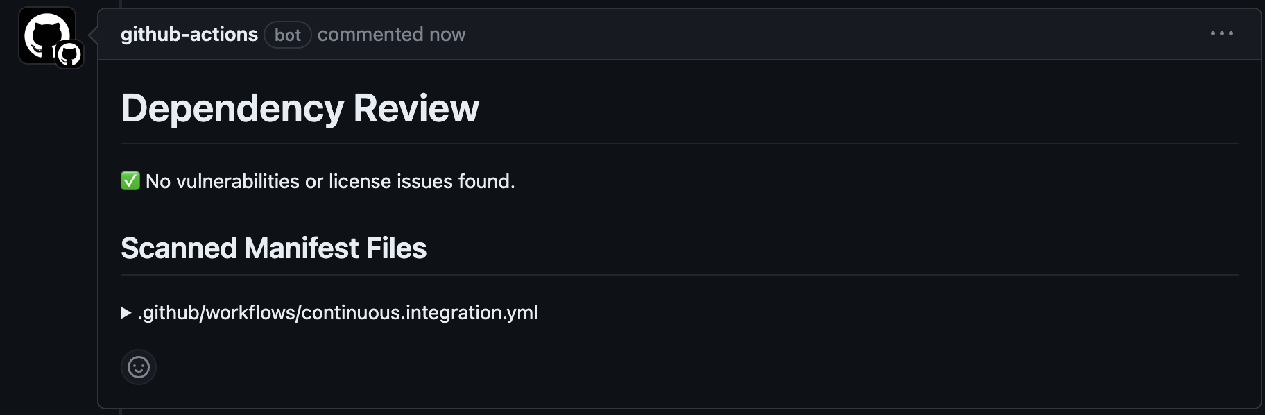 Show dependency review outcome