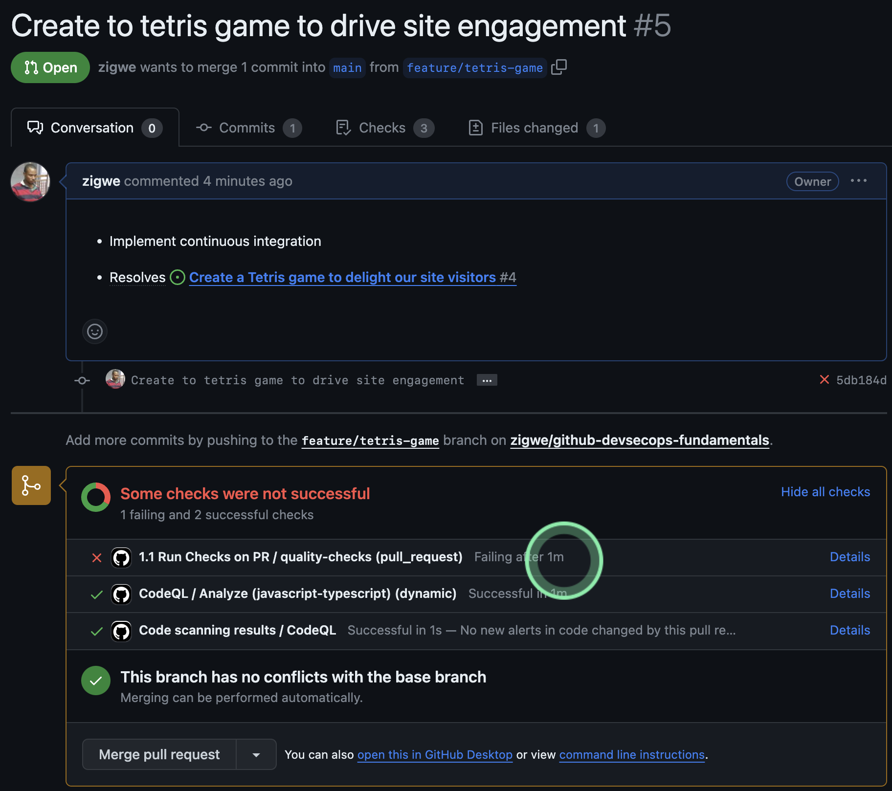 Show pull request view