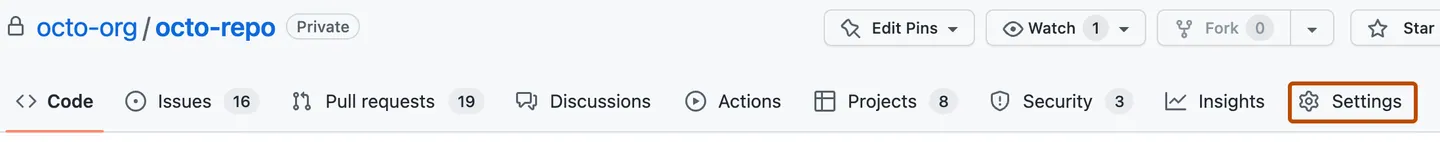 Repository settings tab
